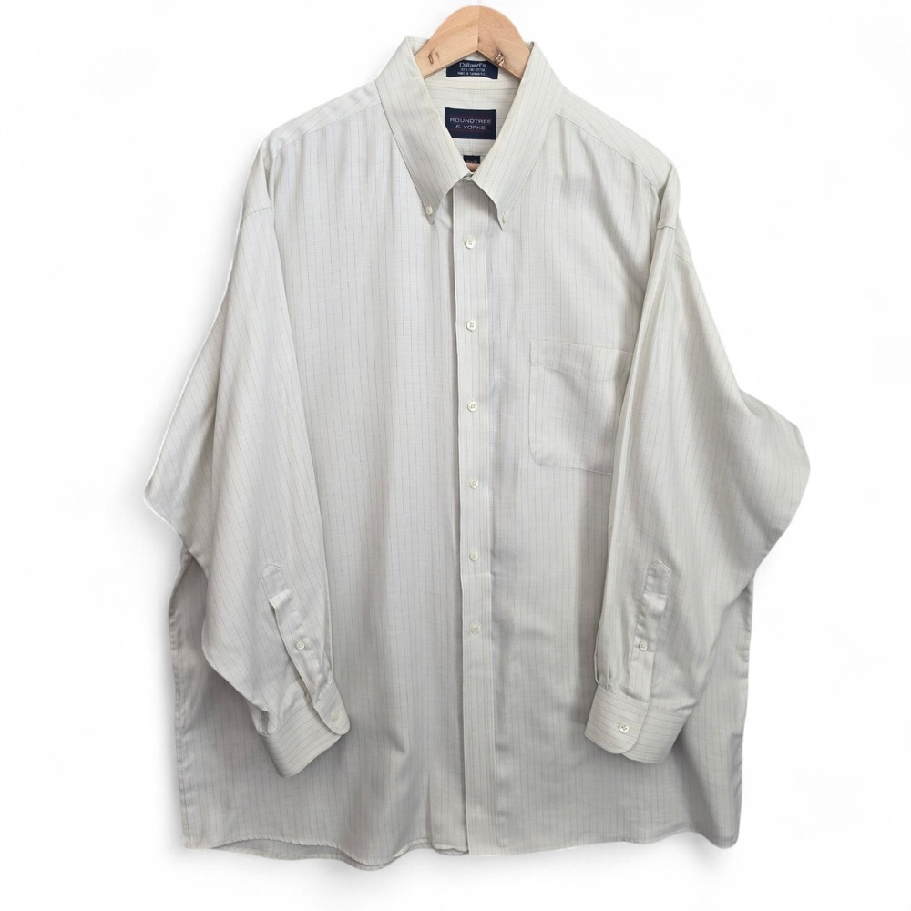 Roundtree & Yorke Dress Shirt Mens 18.5 34 Big Tall Beige Button Down Pocket